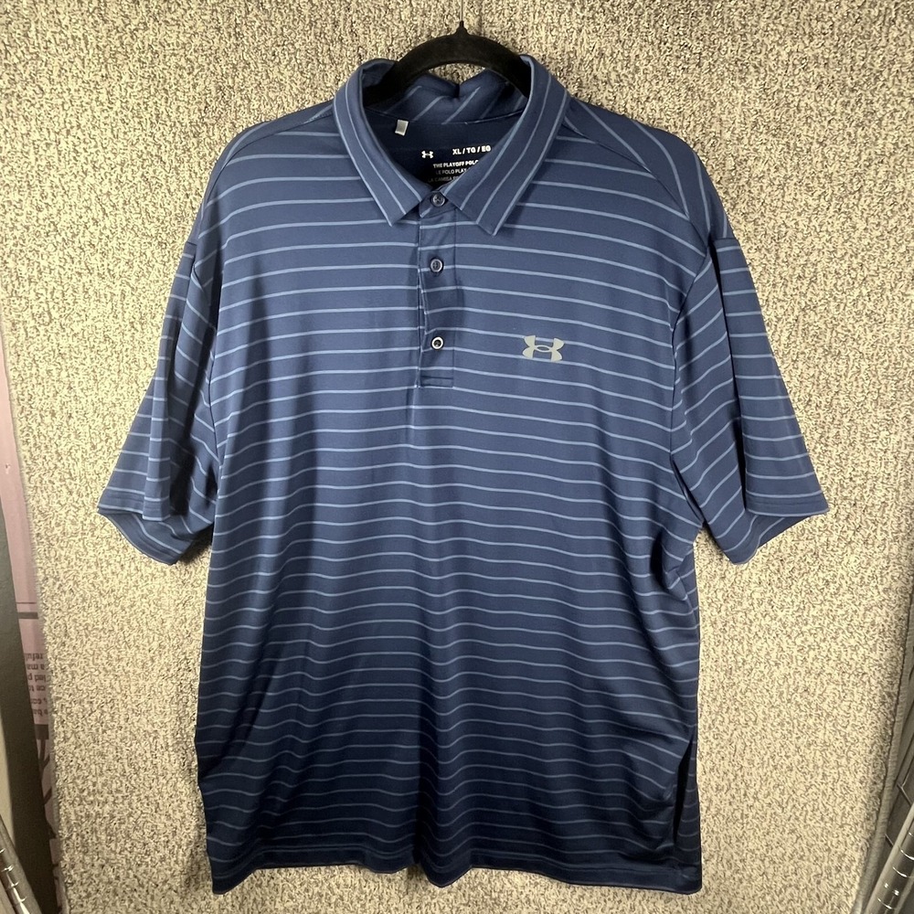 Under Armour Shirt Mens XL Blue Striped Golf Performance Loose The Playoff Polo